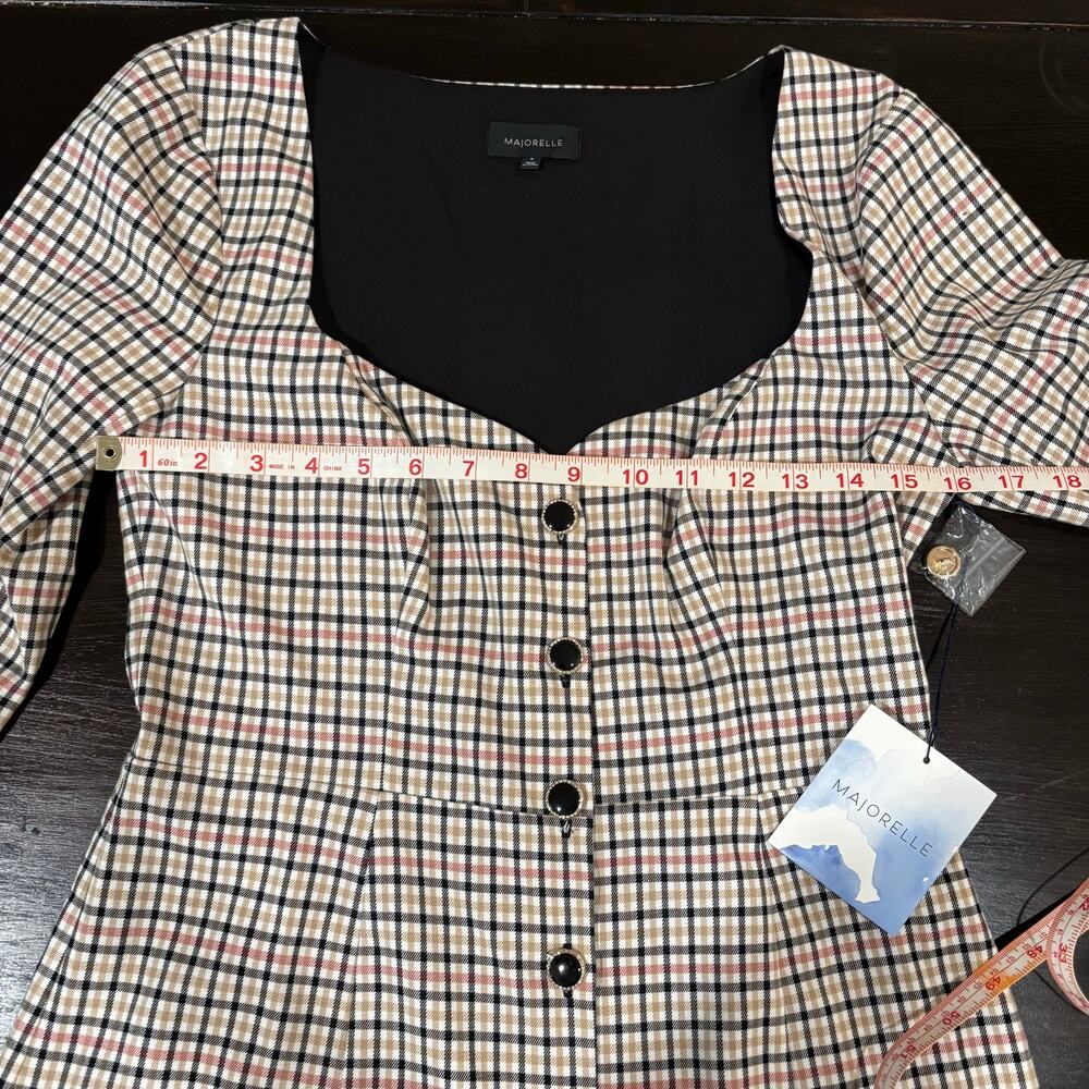 MAJORELLE Dixie Mini Dress Plaid Button Front Sweetheart Sz M- Preppy Glam NWT - Picture 5 of 8